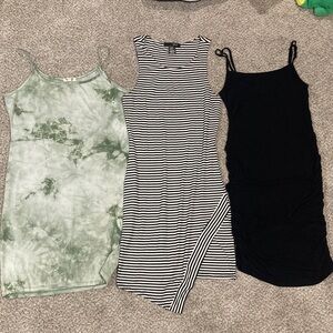 Lot of Three Dresses - Green Tie-Dye, Striped, Black